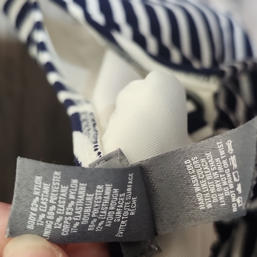 Aerie Striped Ribbed Lace Up Swimsuit Navy and White - Picture 8 of 10